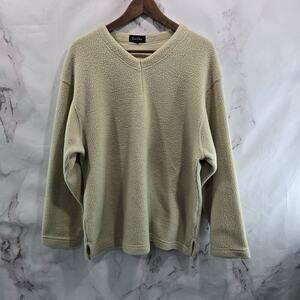 True Grit Fleece Mens Medium Beige V Neck Pullover Sweater Sweatshirt Sherpa